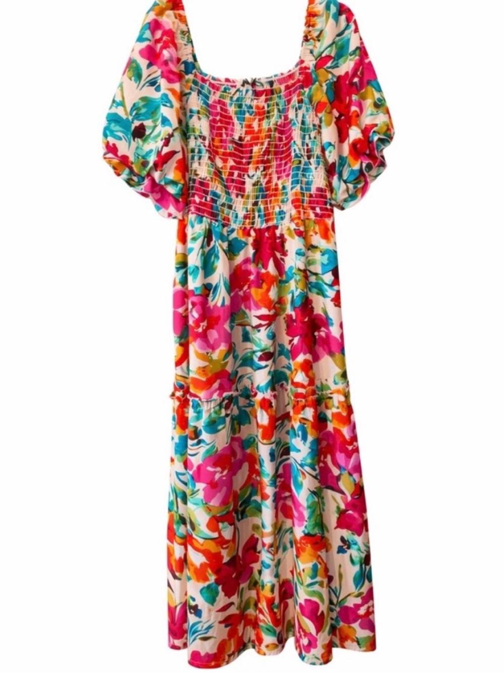 Fashion Bug Multicolor Floral Puff-Sleeve Midi/Maxi Dress tiered Women’s XXL